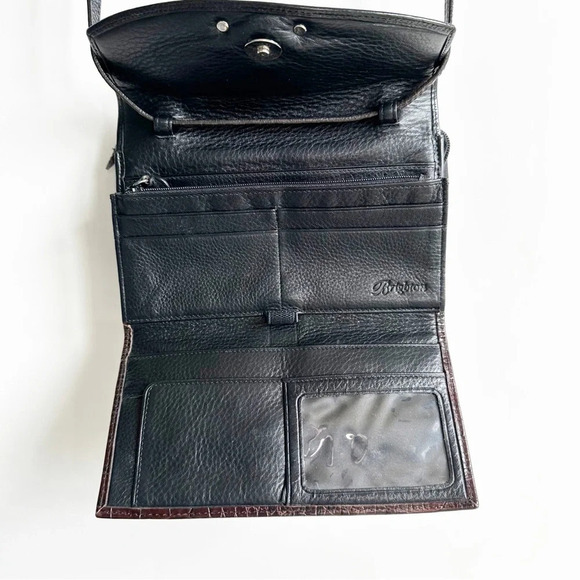 Brighton Leather WOC Black Faux Crocodile Cross Body Adjustable Strap Pockets - Picture 9 of 14